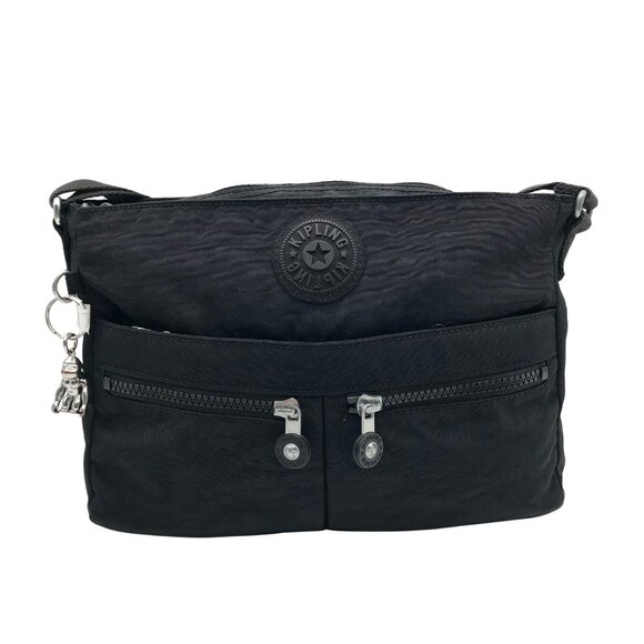Kipling Black Noir Nylon Multipocket Angie Shoulder Bag - Picture 1 of 11